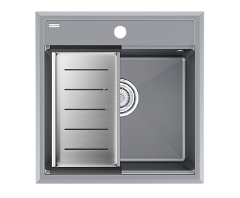 Кухонная мойка + коландер Paulmark PM115051-GRM+A375-BS 50х51 цвет серый металлик